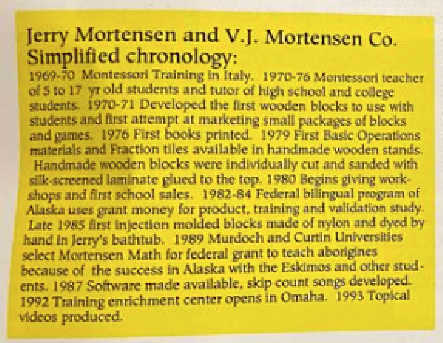 Mortensen Math simplified chronology